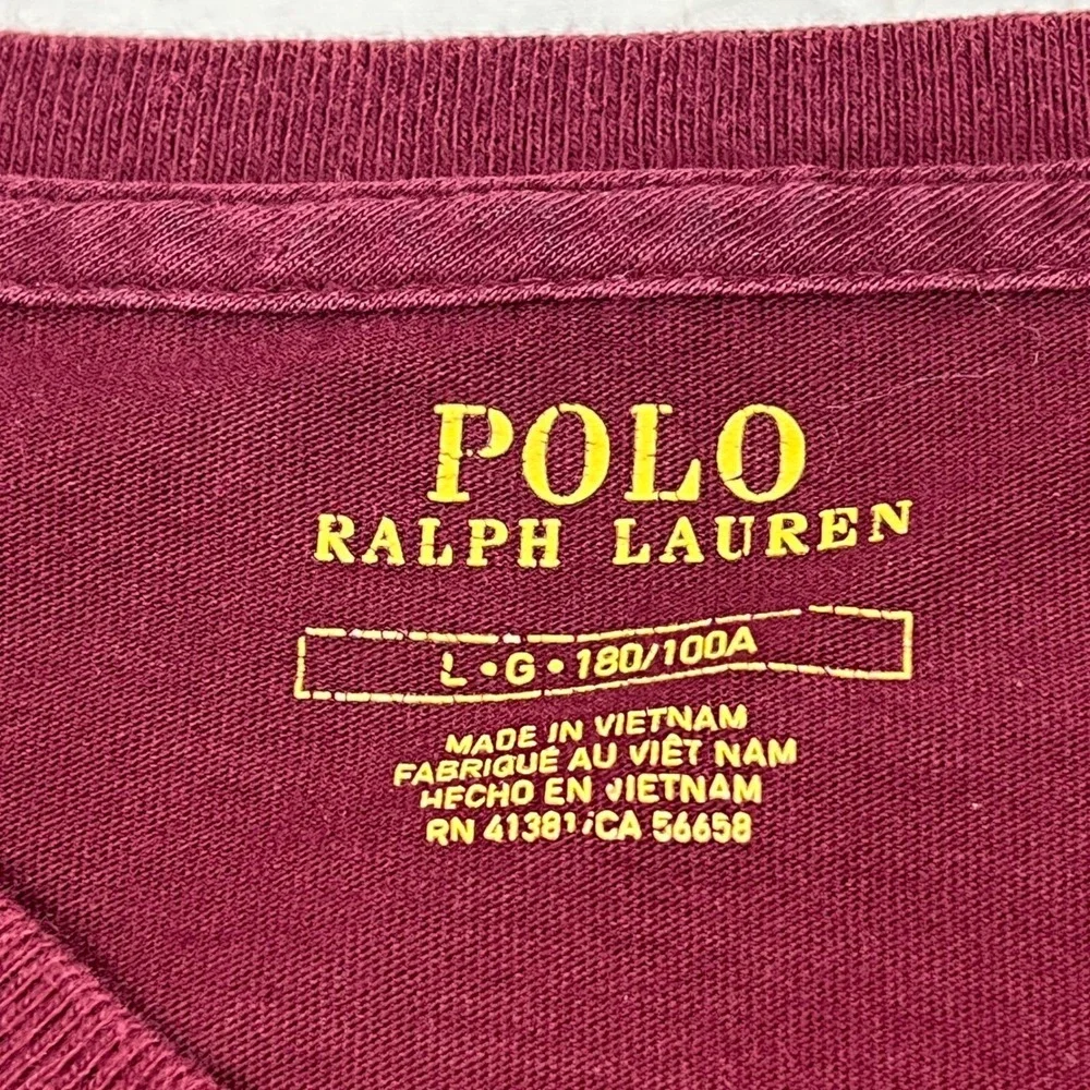 Polo Ralph Lauren Mens V-Neck‎ T-Shirt Burgundy Maroon Cotton Sz Large Pony Logo
